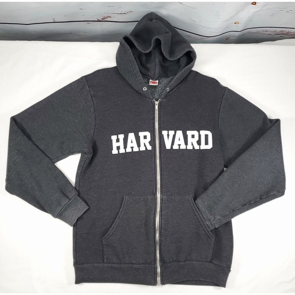 American Apparel F497 Gray Harvard Sweatshirt Hoodie Full‎ Zip University School